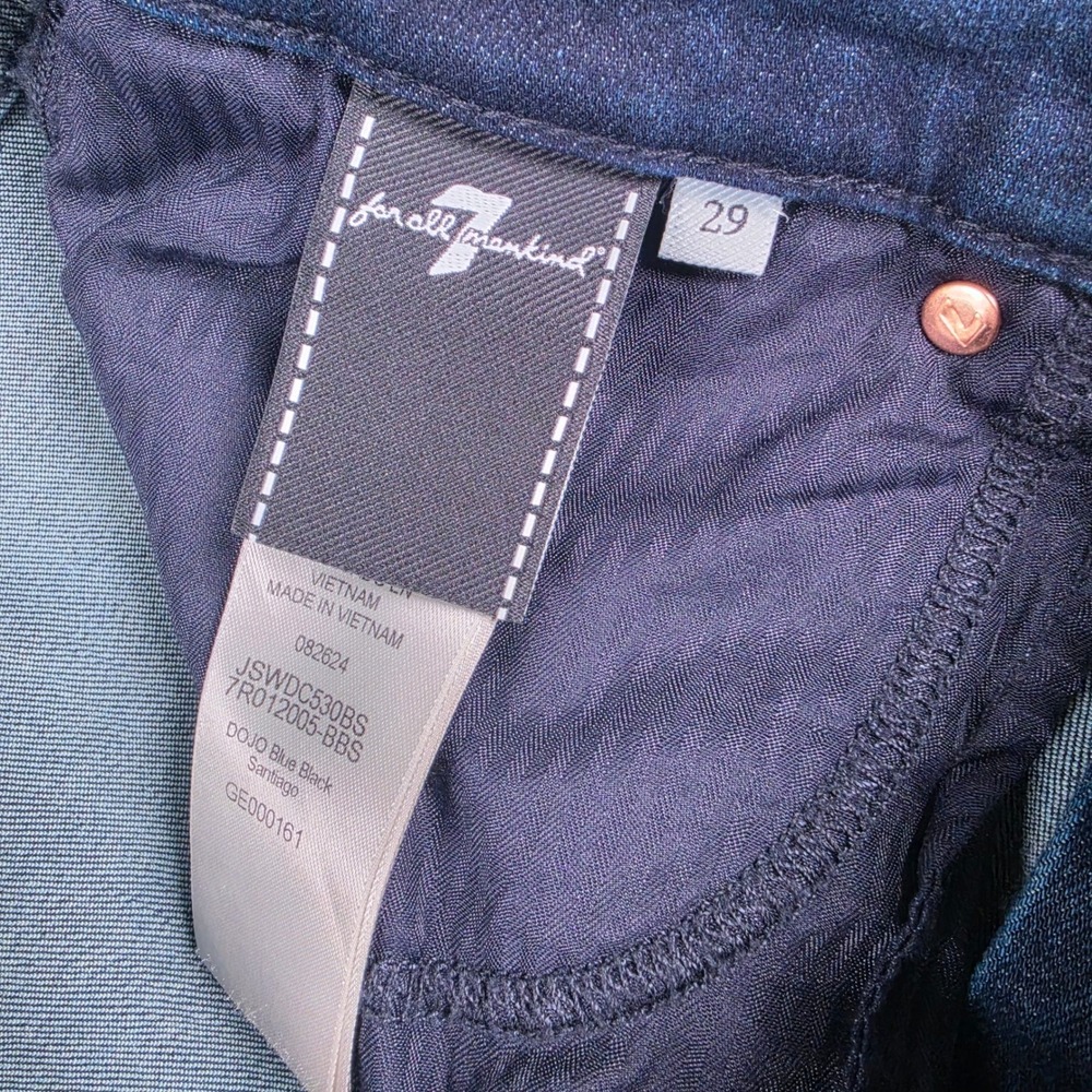 7 For All Mankind Dojo Jeans Womens 29 Blue Black Santiago Flare Leg Mid Rise - Picture 7 of 9